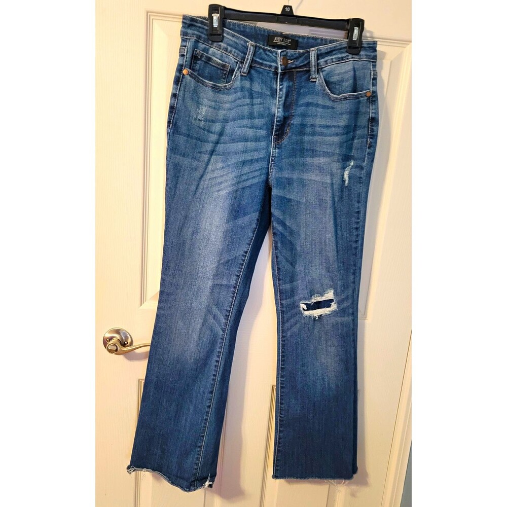 Judy Blue Mid-Rise Bootcut Jeans Distressed Raw Hem Size 11/30 Style JB88314